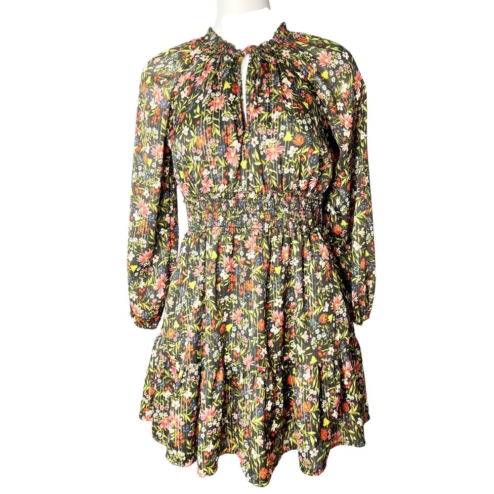 Old Navy Smocked Dress Sz S Petite Dark Floral Whimsy Goth Romantic Forest Fairy